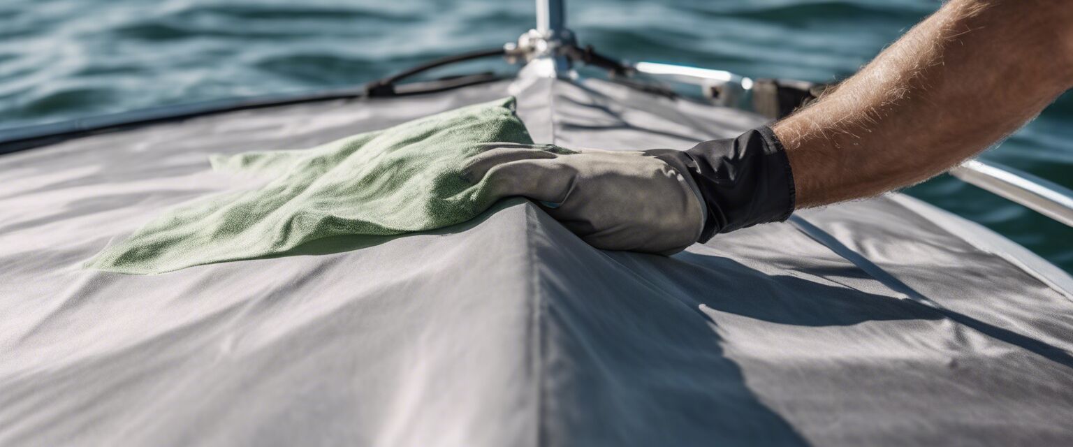 Person cleaning a boat cover